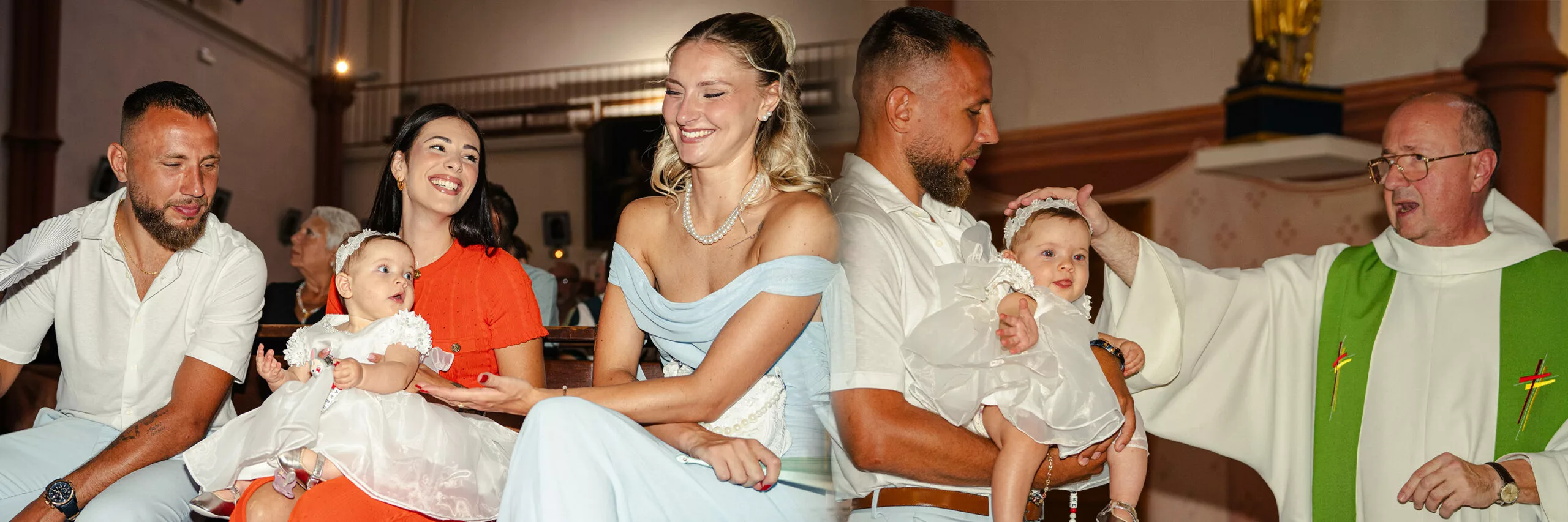 studiom2x photographie bapteme – Cérémonie du baptême d’Ambre, capturant des instants chaleureux en famille à l’église.