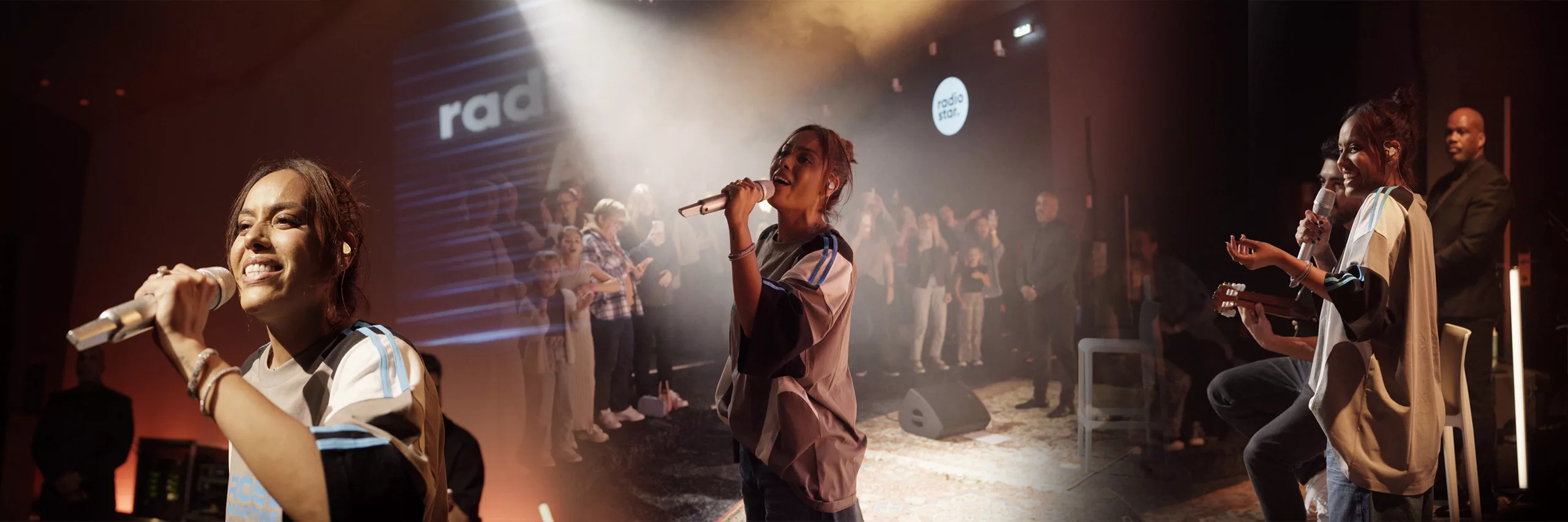 Amel Bent en performance live lors du showcase capturé pour l’AFTERMOVIE par STUDIO M2X.